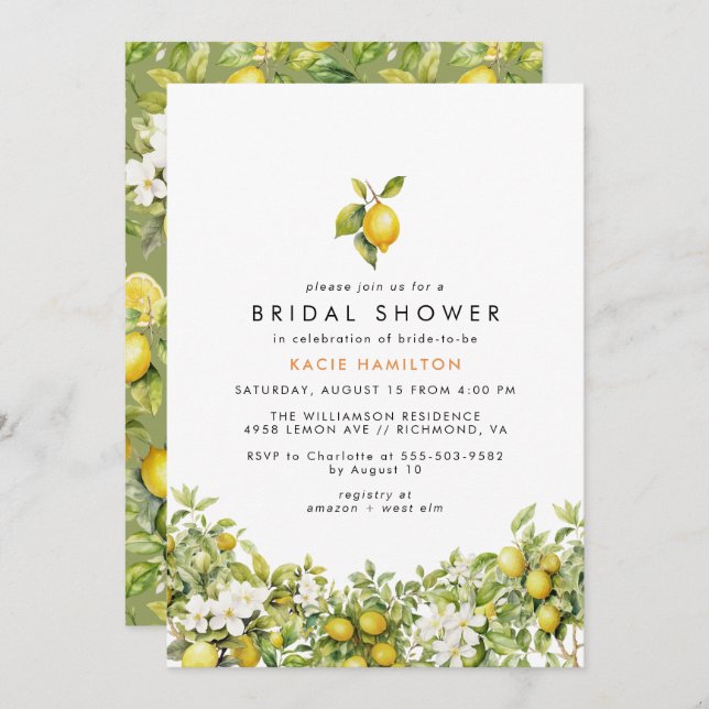 Bright Lemon Floral | Cute Casual Bridal Shower Invitation (Front/Back)