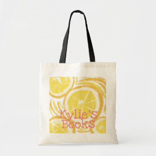 Bright Lemon Slices Abstract Library Books Tote Bag