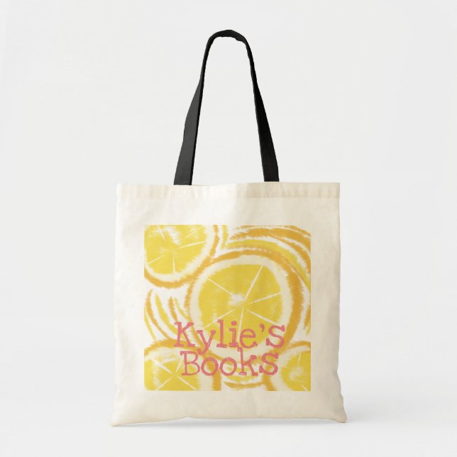 Bright Lemon Slices Abstract Library Books Tote Bag (Front)