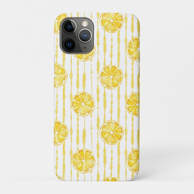 Bright Lemon Slices on Striped Background Case-Mate iPhone Case (Back)