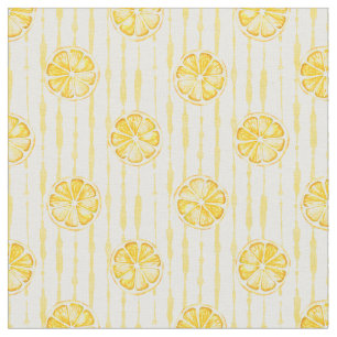 Bright Lemon Slices on Striped Background Fabric