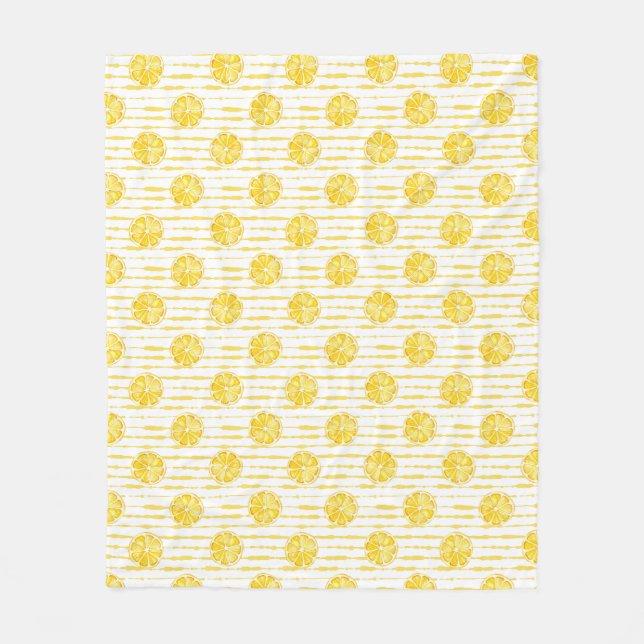 Bright Lemon Slices on Striped Background Fleece Blanket (Front)