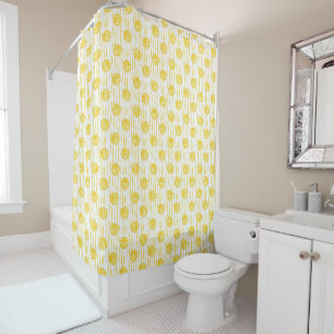 Bright Lemon Slices on Striped Background Shower Curtain