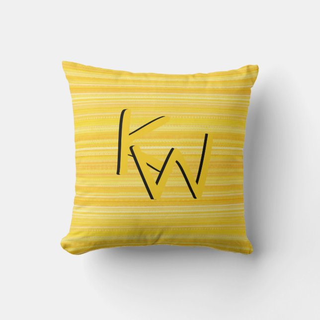 Bright Lemon Yellow Pattern Fun Monogram Cushion (Front)