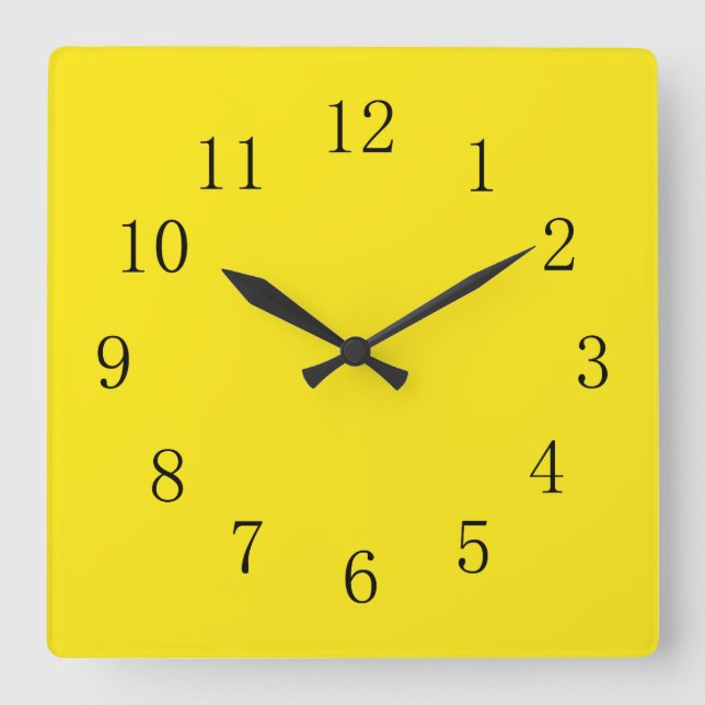 Bright Lemon Yellow Square Wall Clock (Front)