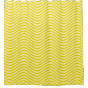 Bright Lemon Yellow Wavy Lines Shower Curtain