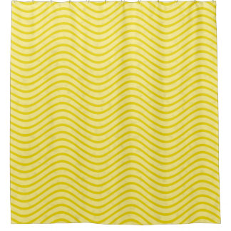 Bright Lemon Yellow Wavy Lines Shower Curtain