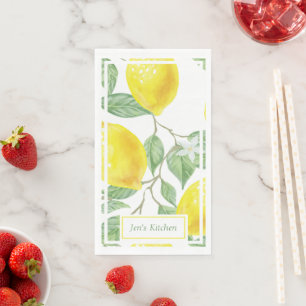 Bright Lemons and Leaves Custom Text Napkin