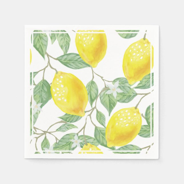 Bright Lemons and Leaves Yellow and Green Napkin (Front)