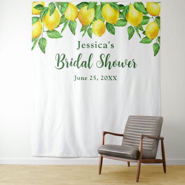 Bright Lemons Bridal Shower Photo Booth Backdrop Tapestry (In Situ)