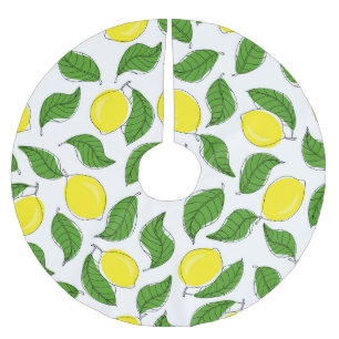 Bright Lemons Green Leaves Pattern Brushed Polyester Tree Skirt