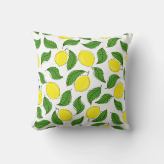 Bright Lemons Green Leaves Pattern Cushion