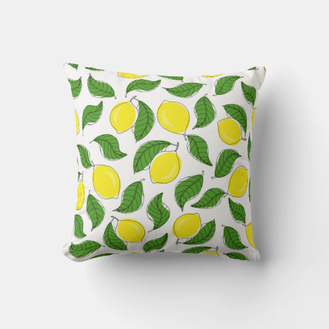 Bright Lemons Green Leaves Pattern Cushion (Front)