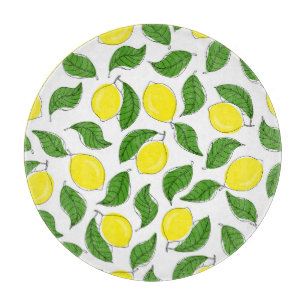Bright Lemons Green Leaves Pattern Cutting Board