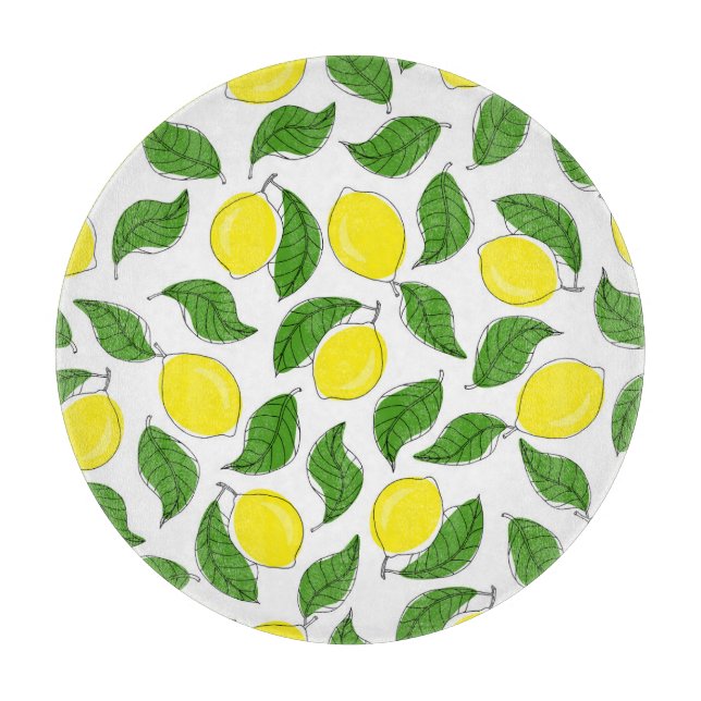 Bright Lemons Green Leaves Pattern Cutting Board (Front)