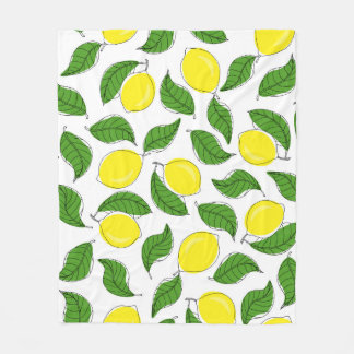 Bright Lemons Green Leaves Pattern Fleece Blanket