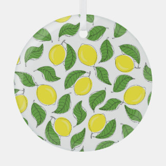 Bright Lemons Green Leaves Pattern Glass Tree Decoration