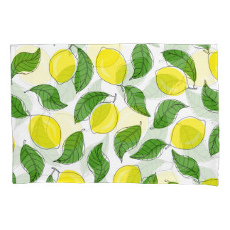Bright Lemons Green Leaves Pattern Pillowcase