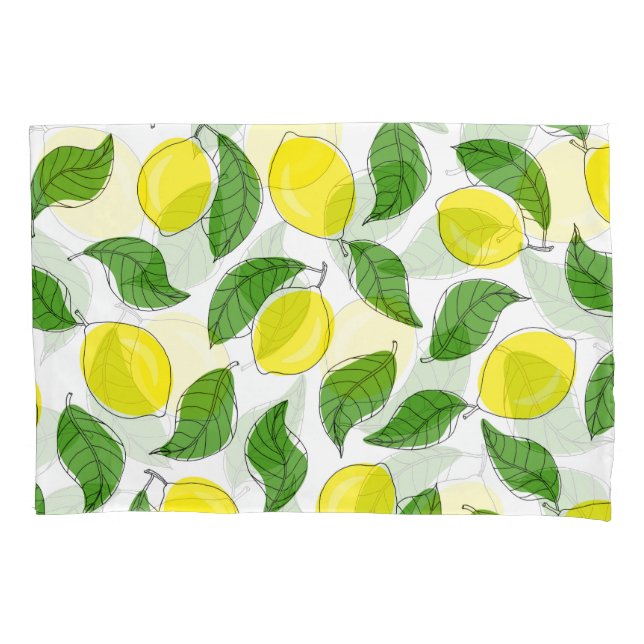 Bright Lemons Green Leaves Pattern Pillowcase (Front)