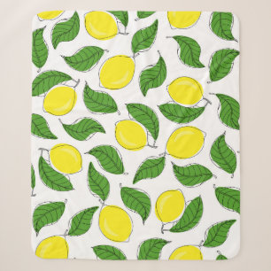 Bright Lemons Green Leaves Pattern Sherpa Blanket