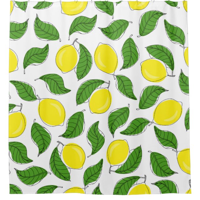 Bright Lemons Green Leaves Pattern Shower Curtain (Front)