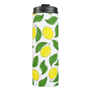 Bright Lemons Green Leaves Pattern Thermal Tumbler