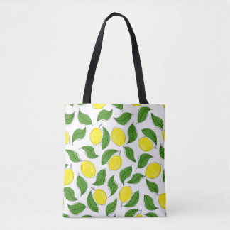 Bright Lemons Green Leaves Pattern Tote Bag