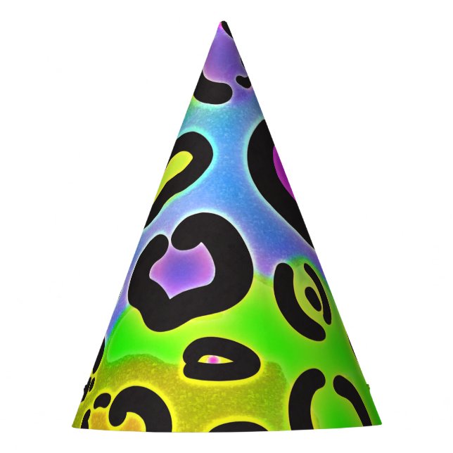 Bright Leopard Cheetah Print Jungle Birthday Party Hat (Front)