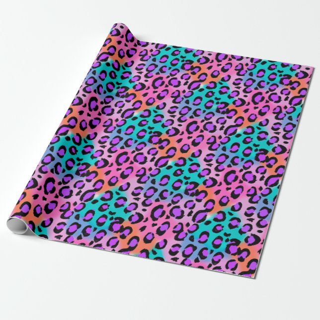 Bright Leopard, pink purple aqua Wrapping Paper (Unrolled)
