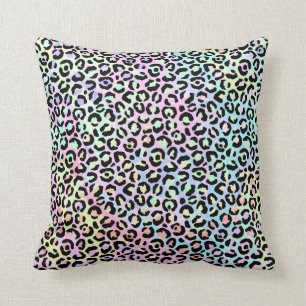 *~*  Bright Leopard Rainbow Gold Animal Print Spot Cushion