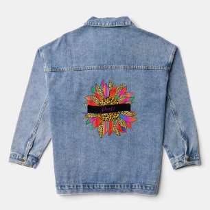 Bright leopard sunflower custom denim jacket