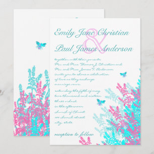 Bright Light Aqau Blue Hot Pink Wild Flowers Bees Invitation