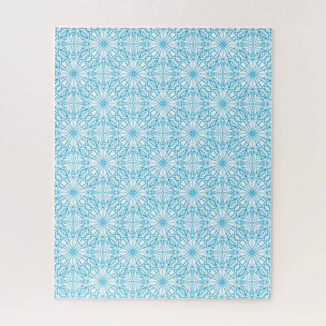 Bright Light Blue White Geometric Symmetry Pattern Jigsaw Puzzle (Vertical)
