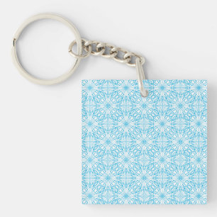 Bright Light Blue White Geometric Symmetry Pattern Key Ring