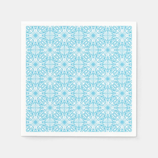 Bright Light Blue White Geometric Symmetry Pattern Napkin (Front)