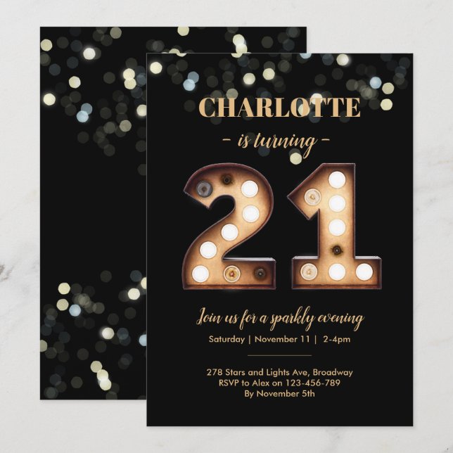 Bright Lights 21st birthday invitation (Front/Back)