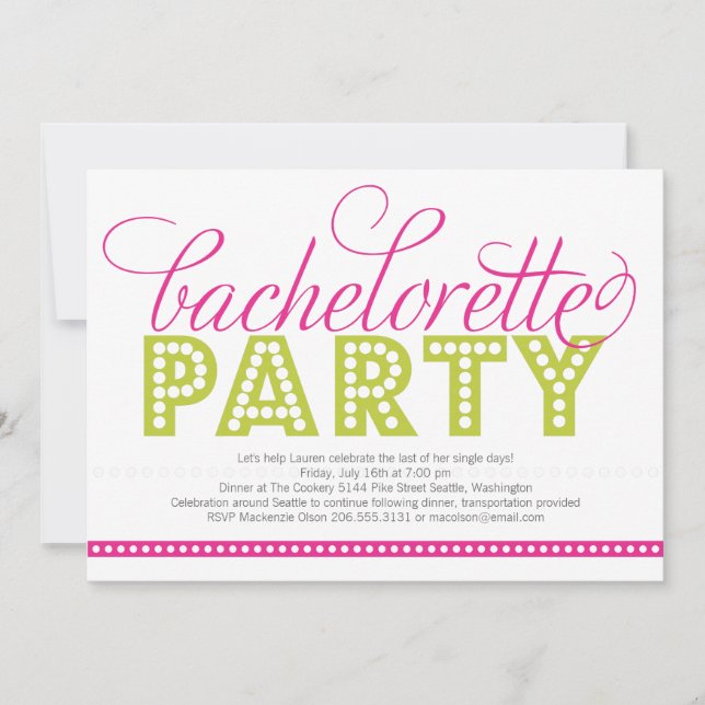 Bright Lights Bachelorette Party Invitation (Front)
