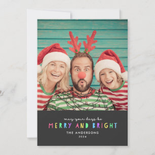 Bright Lights on Slate Single Photo Holiday Card