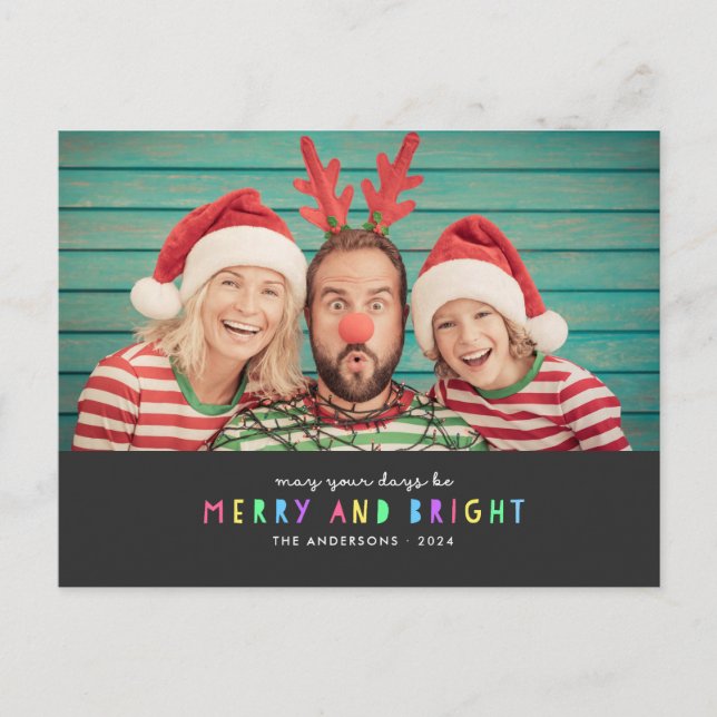 Bright Lights on Slate Single Photo Holiday Postcard (Front)