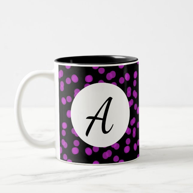 Bright Lights Purple Circle Pattern With Initial Two-Tone Coffee Mug (Left)
