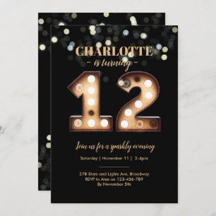 Bright Lights Sparkly 12th birthday invitation
