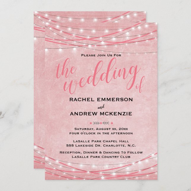 Bright Lights - Wedding Invitation -Shades of Pink (Front/Back)