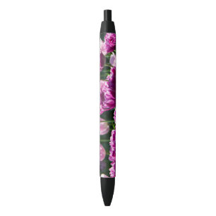 Bright lilac and pink tulips on a sunny day black ink pen