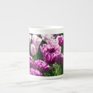Bright lilac and pink tulips on a sunny day    bone china mug