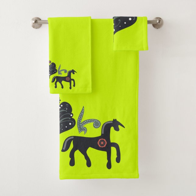 Bright Lime Green and Scandinavian Bath Towel Set (Insitu)