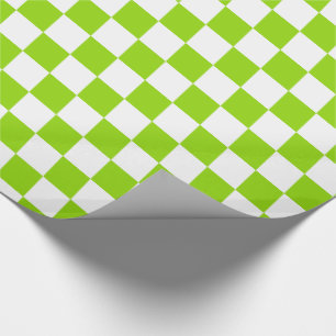 Bright Lime Green and White Chequerboard Tile Wrapping Paper
