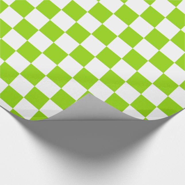 Bright Lime Green and White Chequerboard Tile Wrapping Paper (Corner)