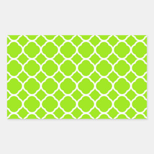 Bright Lime Green and White Quatrefoil Pattern Rectangular Sticker