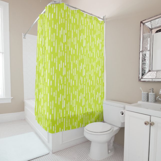 Bright Lime Green Inky Rounded Lines Pattern Shower Curtain (In Situ)