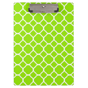 Bright Lime Green Quatrefoil Pattern Clipboard
